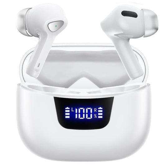 True Wireless Bluetooth Earbuds with Smart LED Display Charging Case , Bluetooth 5.3 Earbuds in-Ear TWS Stereo Headphones, IPX7 Waterproof in Ear Earphones, White