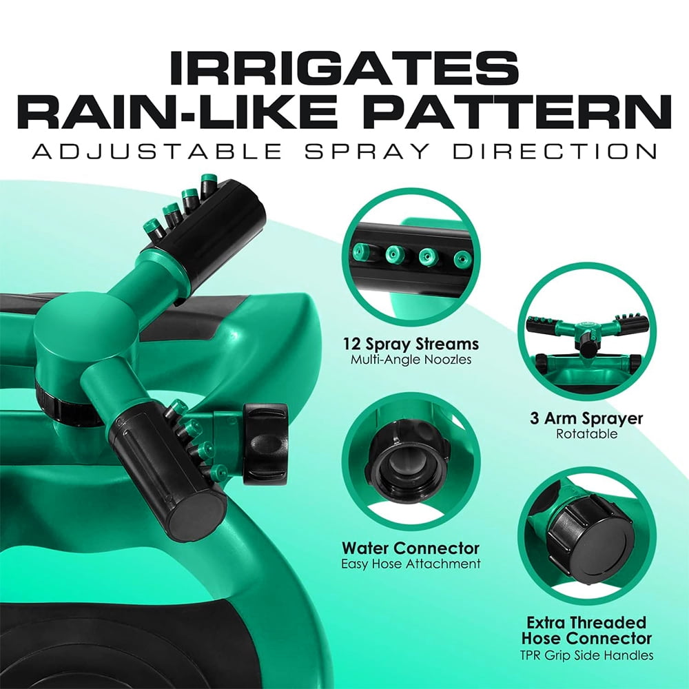 Sprinkler for Yard, Adjustable Rotating Water Sprinkler, Lawn and Yard Sprinklers, Green