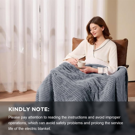 Cowin Electric Blanket Full Size, Brushed Flannel+Shu velveteen, 10 Heating Levels and 1-8 Hour Automatic Shutdown, Machine Washable, Gray, 72 "x 84"