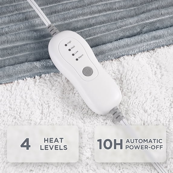 Cowin Electric Blanket Full Size, Brushed Flannel+Shu velveteen, 10 Heating Levels and 1-8 Hour Automatic Shutdown, Machine Washable, Gray, 72 "x 84"