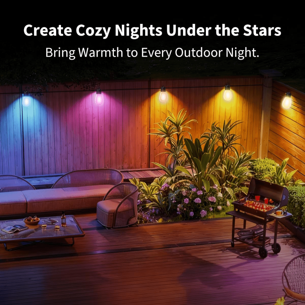 2 Pcs 48 Ft Christmas Smart Outdoor String Lights, RGB & Warm White Patio String Lights with 30 LED Bulbs, Works with APP Control, IP65 Waterproof for Decorations
