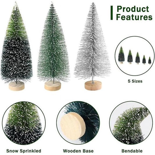 Cowin 30Pcs Mini Christmas Trees Decor, Artificial Christmas Tree 5 Sizes with Wooden Base for Christmas Decor Christmas Party Home Table Craft Decorations (Dark Green+silver)