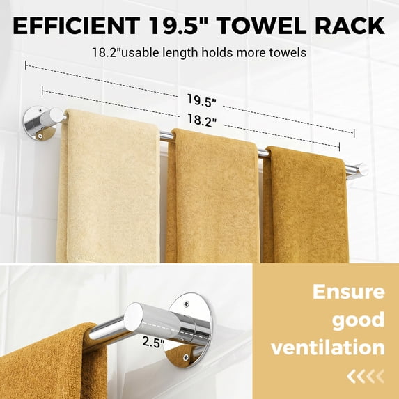 Towel Rack for Bathroom - 20'' Rustproof Towel Holder, Sturdy Towel Bar Wall Mounted, Space-Saving Towel Hanger, Bathroom Accessories, Home Decor, Apparment Essentials, Silver