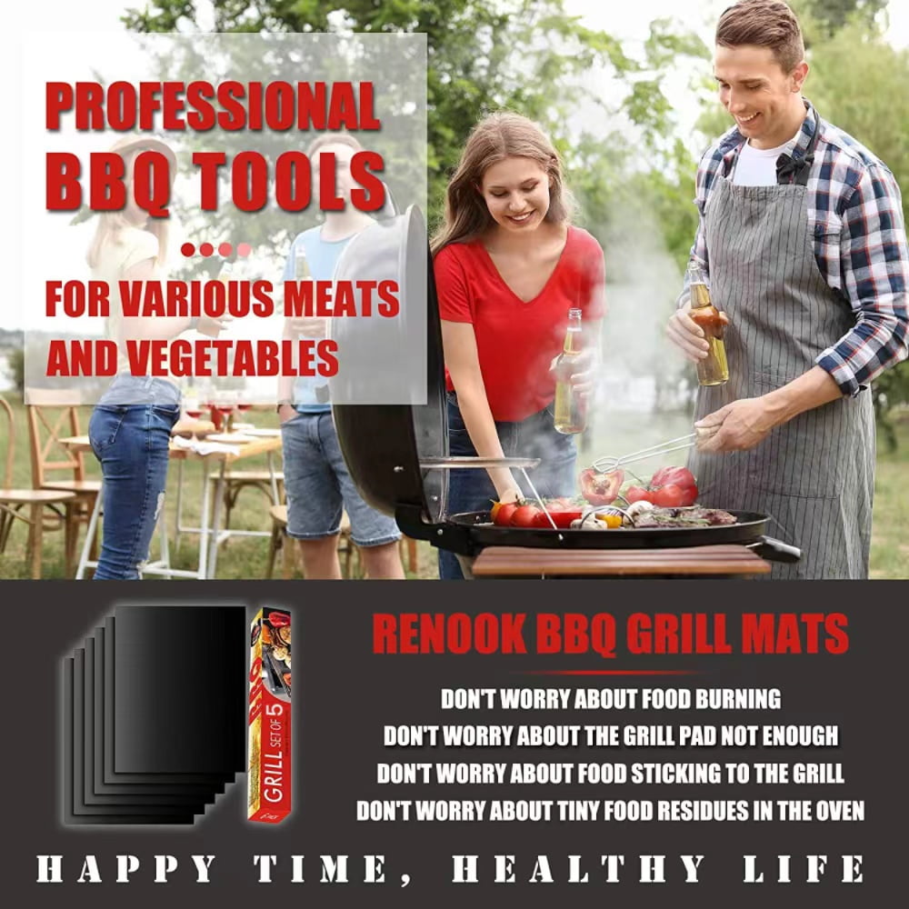 Aedavey BBQ Grill Mat Set of 5 Baking Mats Resuable Non-Stick Works on Electric Grill Gas Charcoal BBQ 15.75 x 13 inch