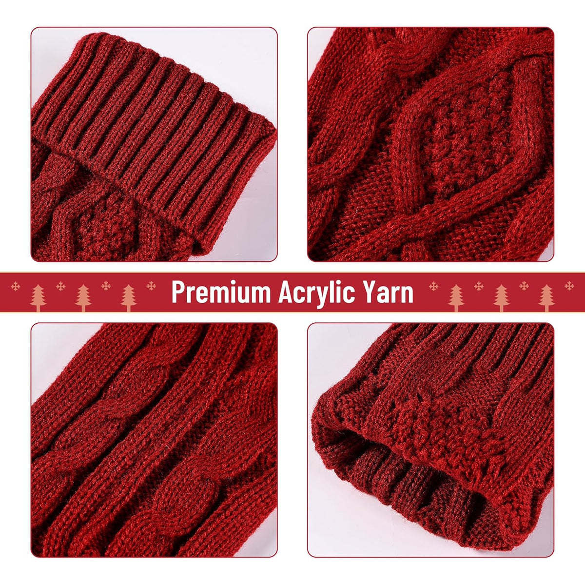 COWIN 6 Pack Knit Christmas Stockings, 18" Cable Knitted Stocking Decorations Xmas Rustic Farmhouse for Family Holiday Season, Burgundy, Ivory White, Green