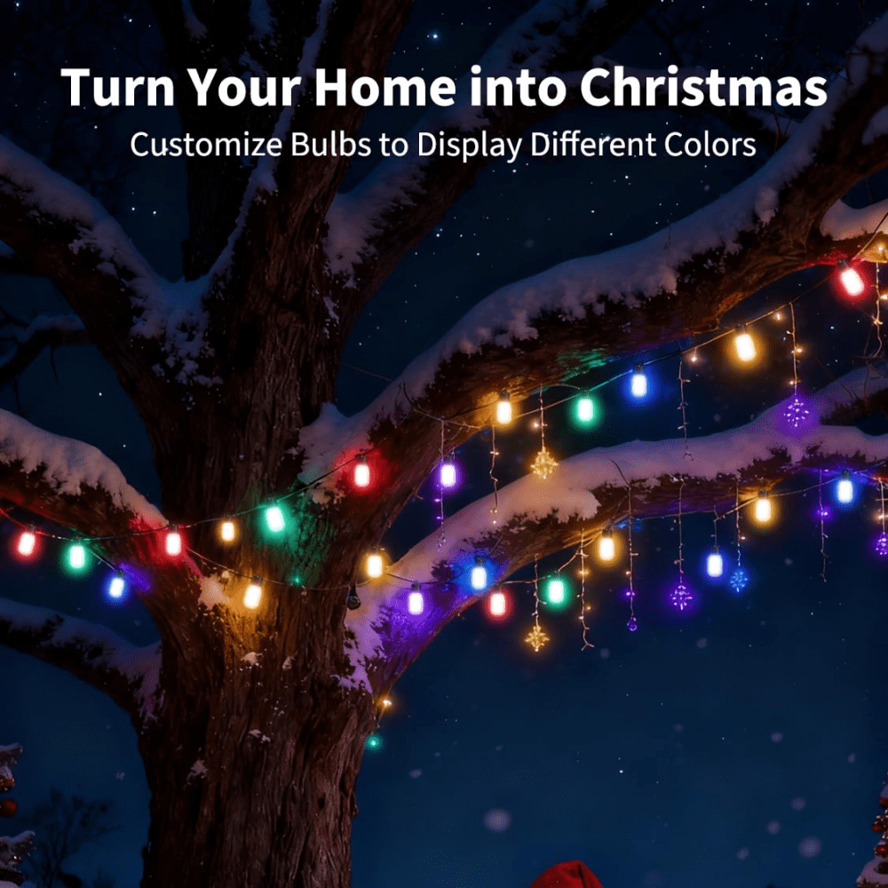 2 Pcs 48 Ft Christmas Smart Outdoor String Lights, RGB & Warm White Patio String Lights with 30 LED Bulbs, Works with APP Control, IP65 Waterproof for Decorations