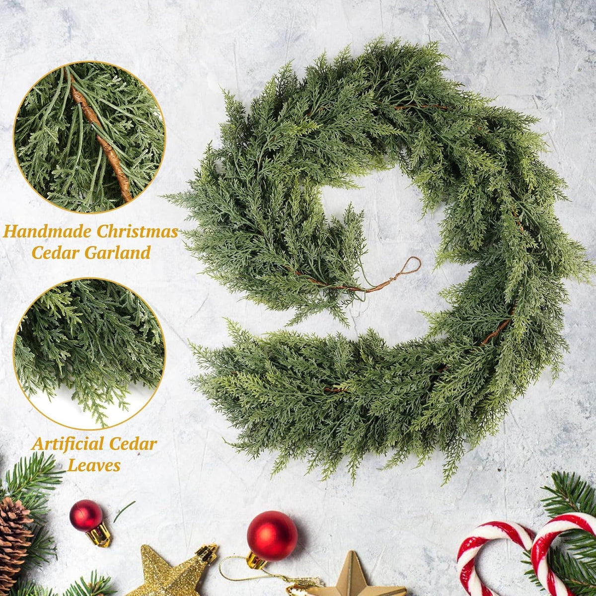 Cowin 6 ft Artificial Norfolk Pine Garland,Real Touch Christmas Greenery Garland Suitable for Table