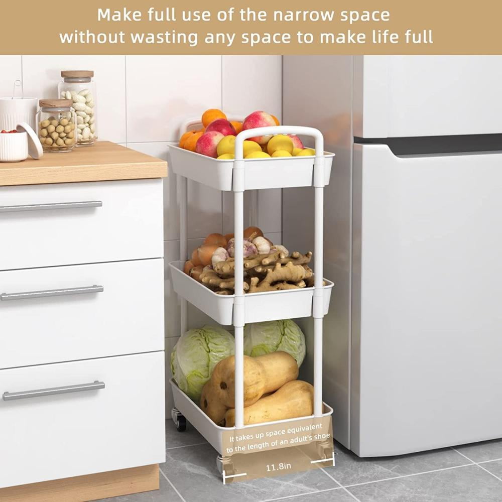 Cowin 3-Tier Metal Rolling Storage Cart Shelves Rolling Utility Cart Organizer Cart Movable Storage Organizer Bathroom Kitchen Office Workshop White