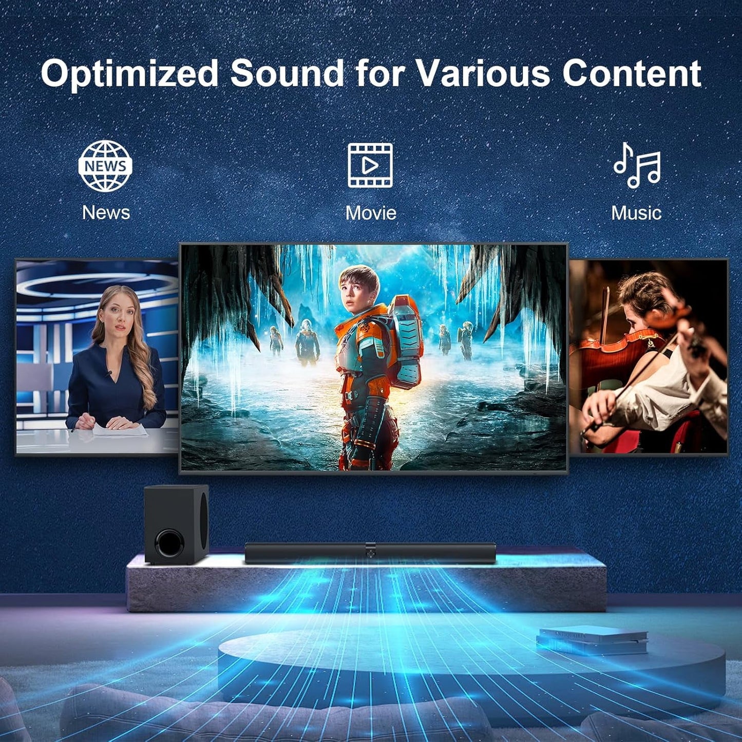 Sound Bar for Smart TV, 120W Sound Bar with Subwoofer, 5.0 Bluetooth Soundbar for TV with Deep Bass & Volume Boost & 3 Equalizer Modes, ARC/Opt/AUX, 2 in 1 Detachable TV Sound Bar, Black
