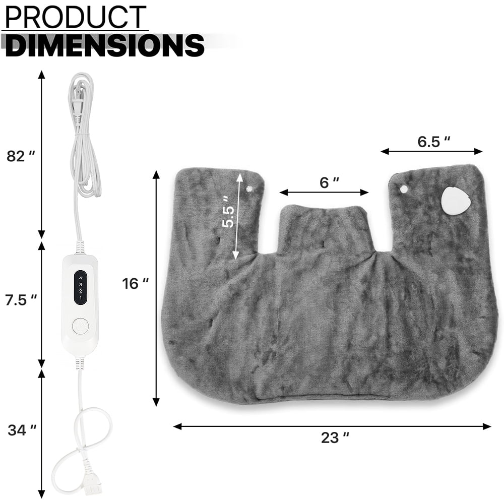 Cowin Electric Heat Pad for Neck and Shoulders, Heating Pad with 4 Heat Settings & Auto Shut Off, Machine Washable Heating Pad, Gifts for Family, Gray