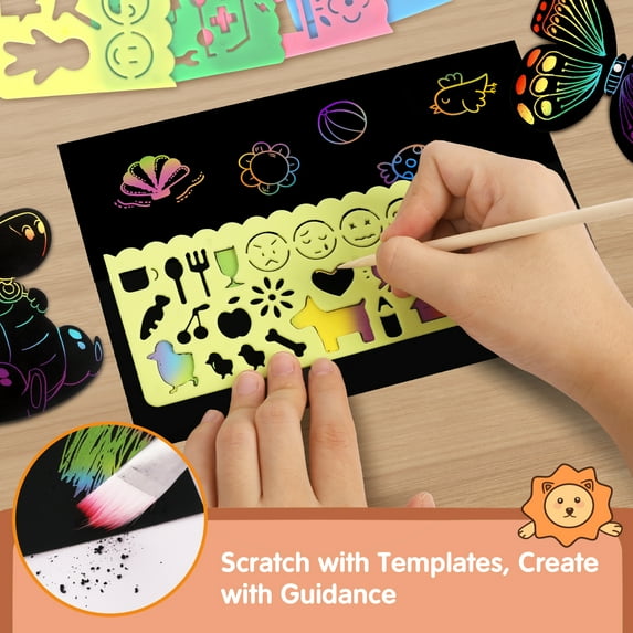 Scratch Paper Art for Kids, Rainbow Magic Scratch Art Craft Kit, 107 Piece