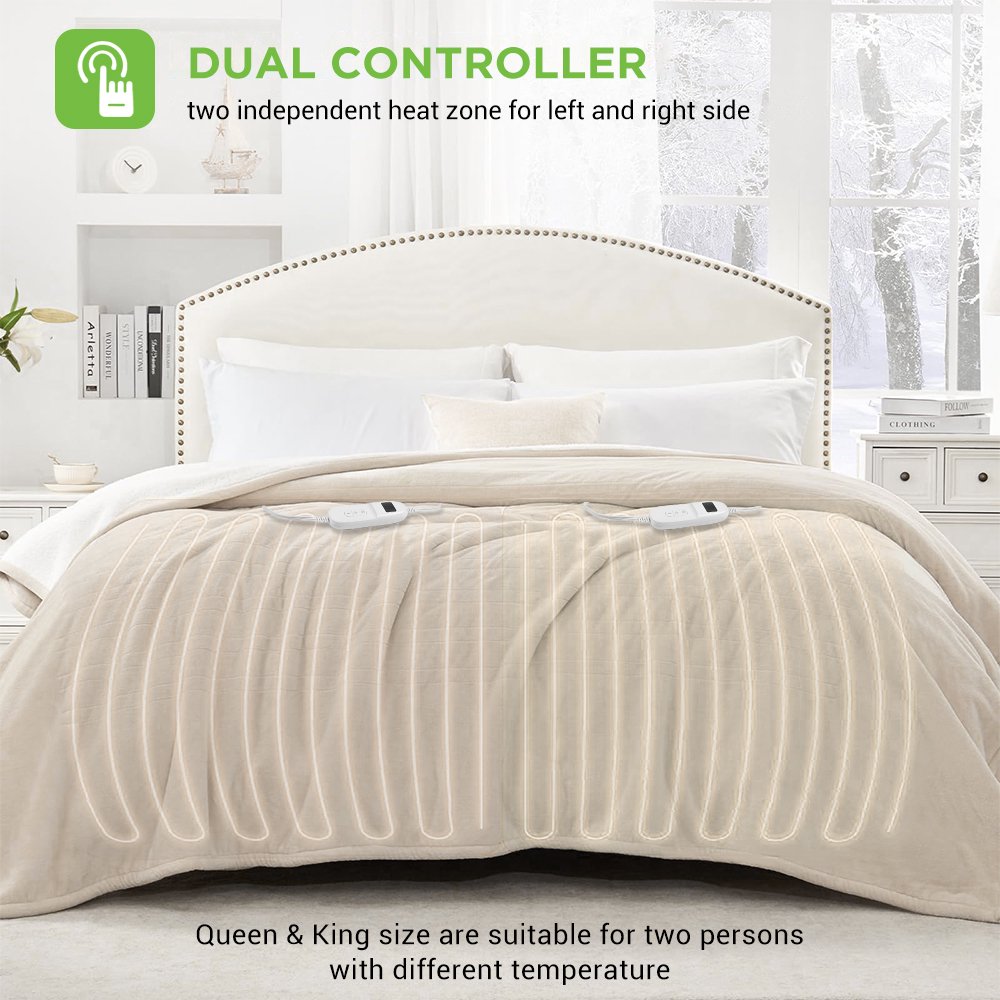 COWIN Electric Blanket King Size,Flannel and Soft Cotton Fleece Heated Blanket with 10 Heating Levels & 1-8 Hours Auto Shut Off, Machine Washable, Beige, 100" x 90"
