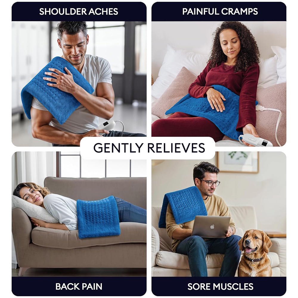 Cowin 33"x17" Heating Pad Portable Heating Pad for Shoulder Neck, 2 Hours Auto Shut-off & 4 Temperatures, Blue