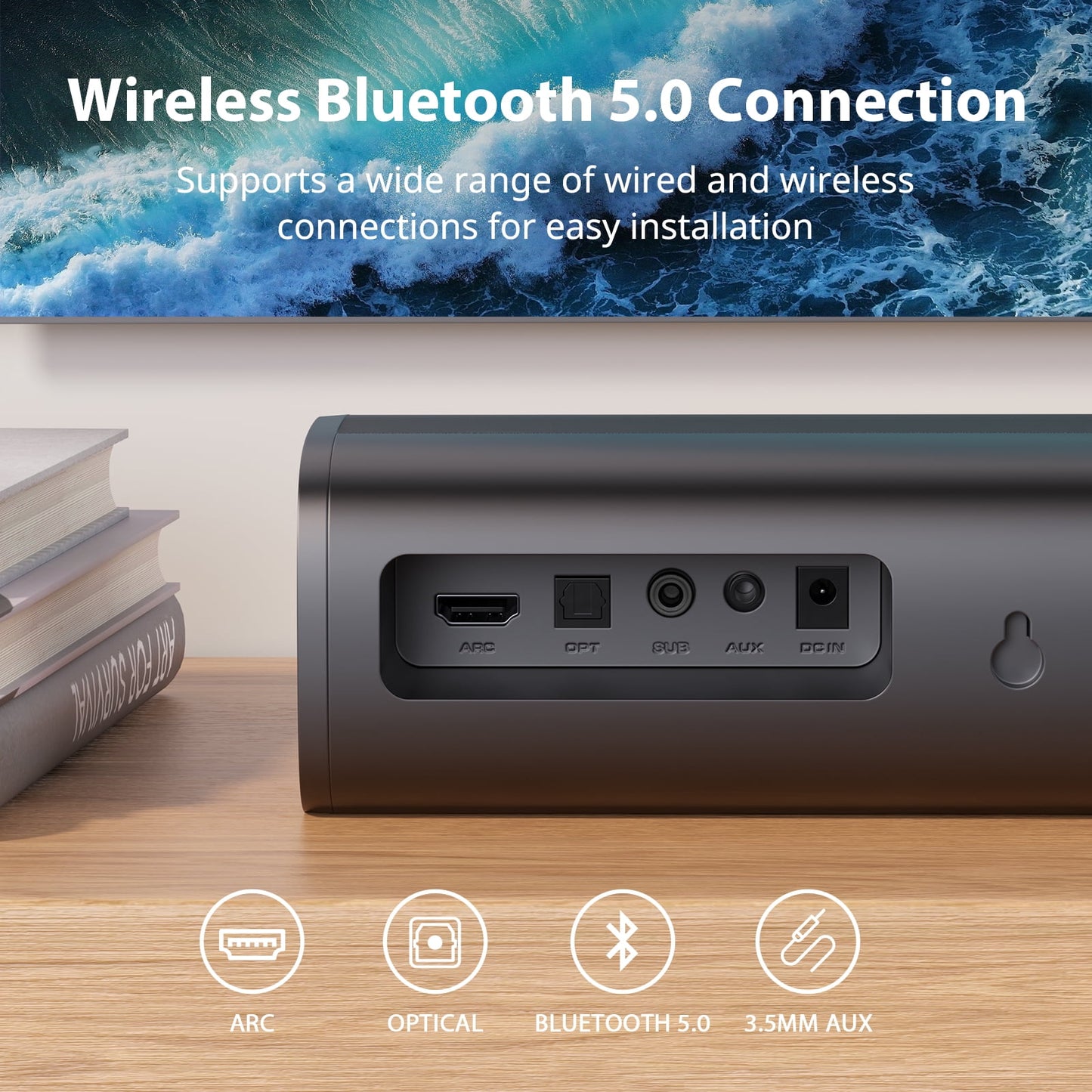 Upgraded Bluetooth Sound Bar for TV with Subwoofer, Deep Bass, ARC/Optical/AUX/Bluetooth Connect, Surround Sound System for PC/Gaming/Projectors/Gift