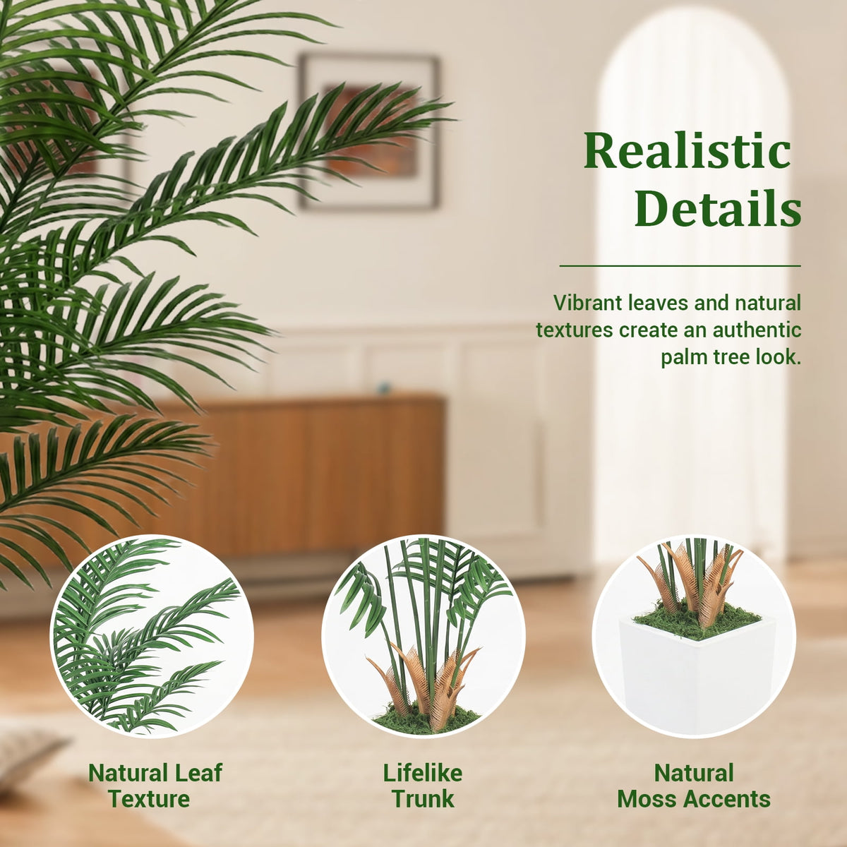 Cowin 6FT Artificial Palm Tree, Fake Tree with White Tall Planter, Faux Tropical Areca Floor Plant in Pot
