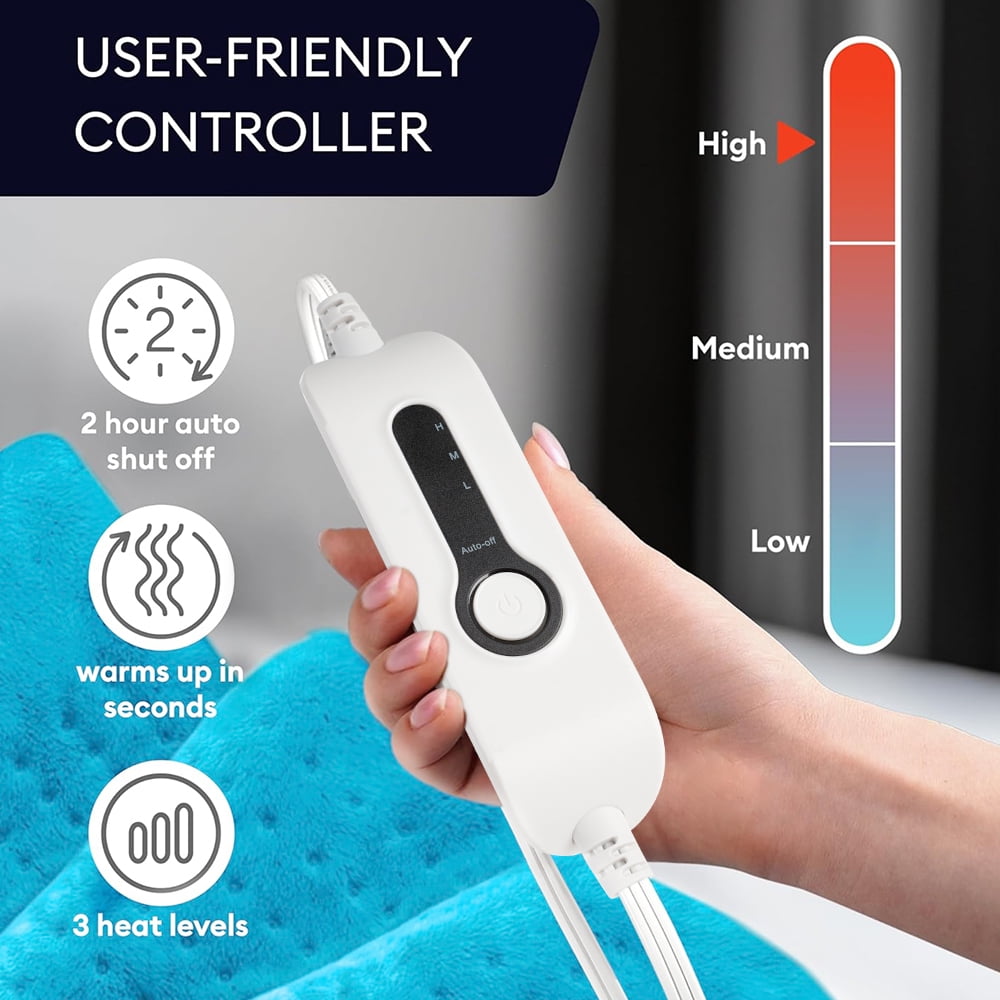 12"x24" Double Sided Heating Pad, Heat Pad with 3 Settings for Neck & Shoulders, Heat Patches, Light Blue