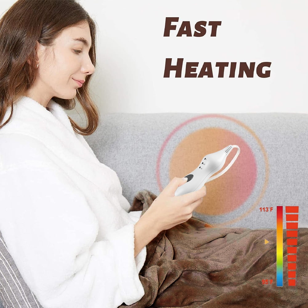 Uncahome Electric Heated Throw Blanket 50''x60'' with 3 Heating Levels, Automatically Shut Down after 4h with Overheat Protection Machine Washable(Brown)