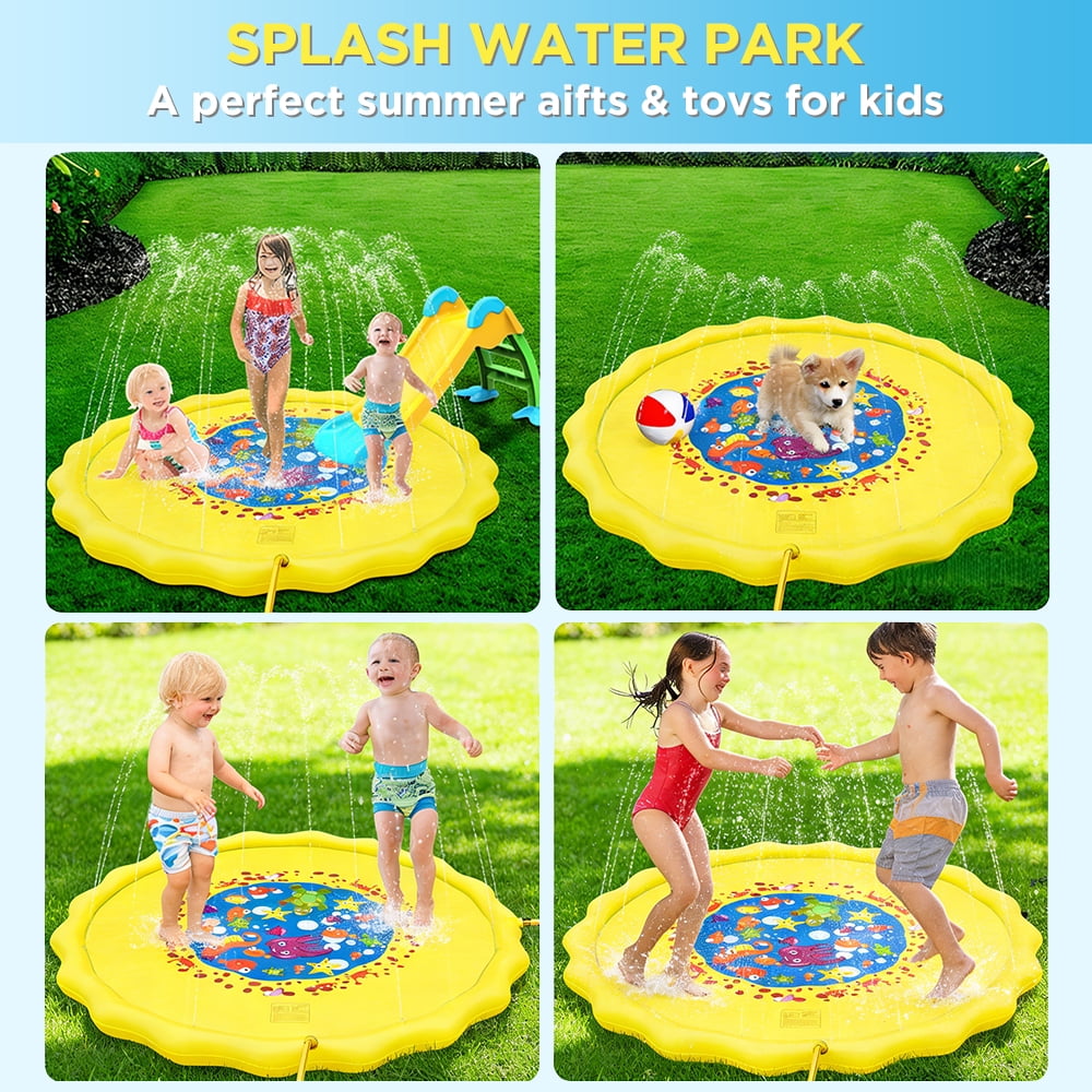 Splash Pad for Toddlers, Outdoor Sprinkler for Kids, 67" Summer Water Toys Inflatable Wading Baby Pool for Girls Boys Pets Dog, Yellow