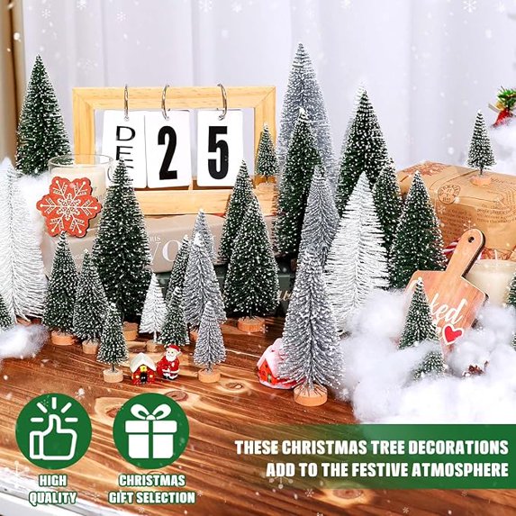 Cowin 30Pcs Mini Christmas Trees Decor, Artificial Christmas Tree 5 Sizes with Wooden Base for Christmas Decor Christmas Party Home Table Craft Decorations (Green+silver+white)