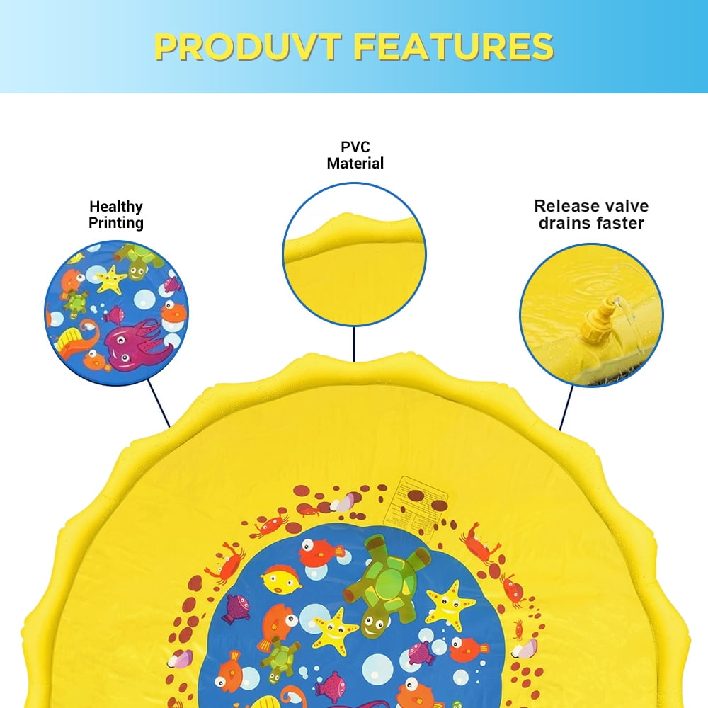 Splash Pad for Toddlers, Outdoor Sprinkler for Kids, 67" Summer Water Toys Inflatable Wading Baby Pool for Girls Boys Pets Dog, Yellow