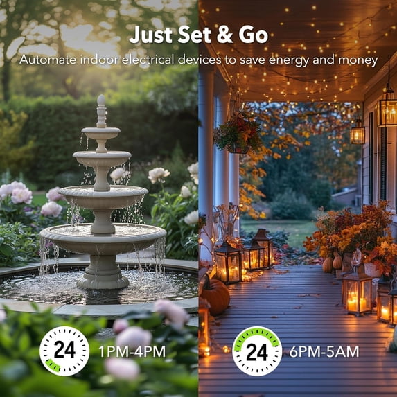 Cowin Outdoor Timer Outlet Waterproof with 30 Minutes Intervals, 24-Hour Mechanical Light Timer with 2 Grounded Outlets for Home & Garden, 15A 1/2HP