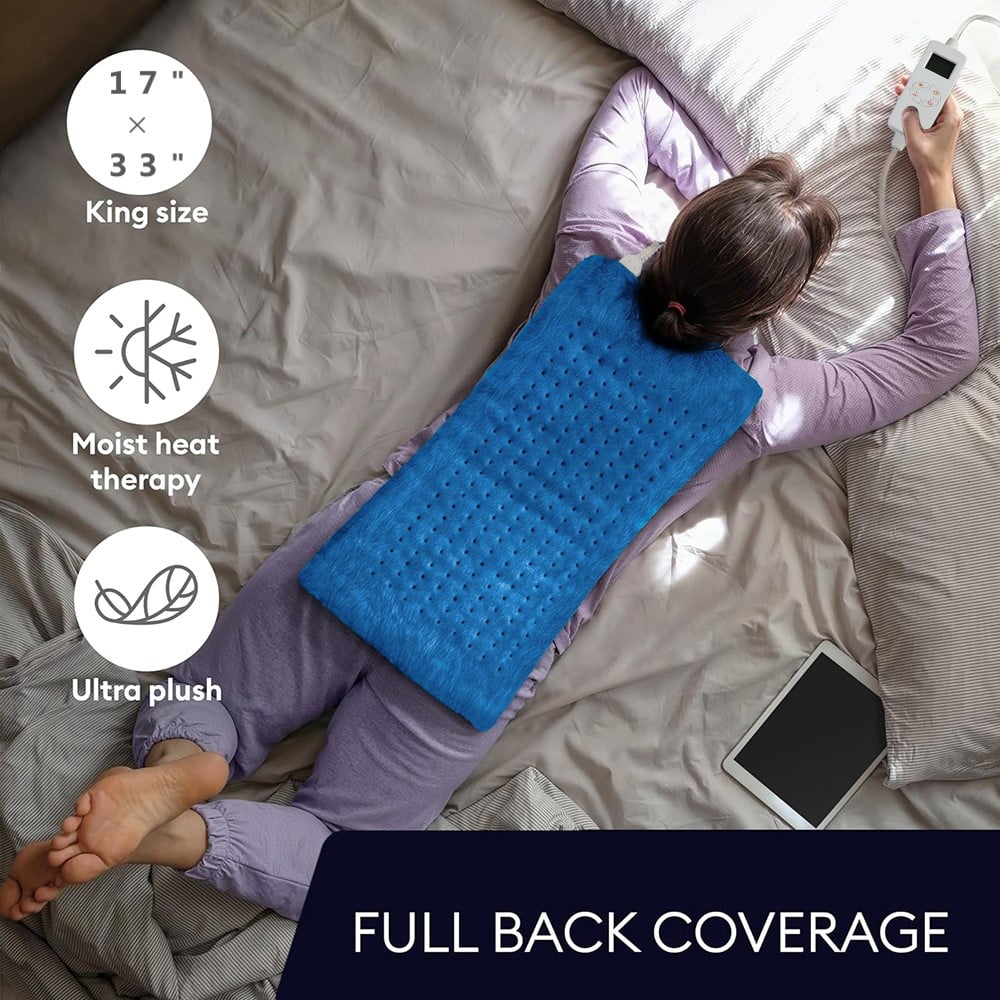33"x17" Heating Pad Portable Heating Pad for Shoulder Neck, 3 Timer & 6 Temperature Controller, Blue