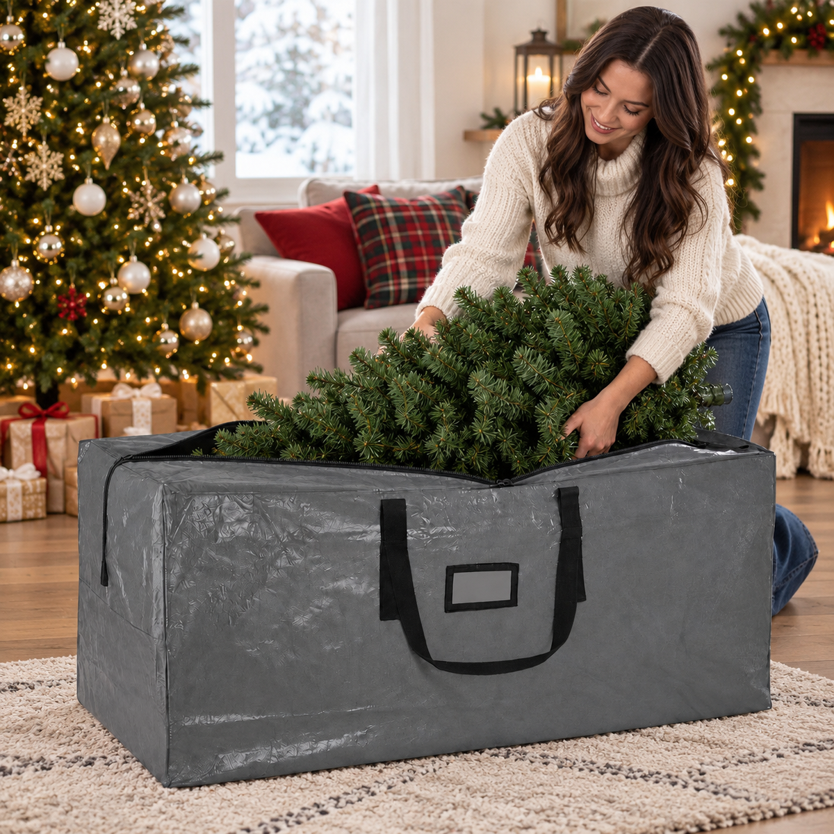 Cowin 7.5 ft Christmas Tree Storage Bag , for Big Artificial Xmas Tree,Holiday Trees, Grey