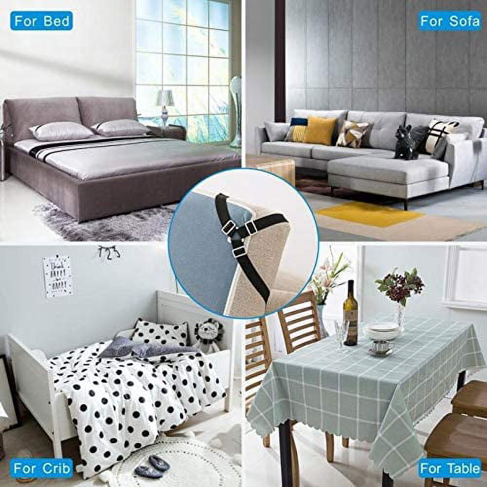 Adjustable Bed Sheet Holder Straps, Triangle Non-Slip Elastic Mattress Corner Clips with Heavy Duty Grippers Clips (Set of 4)