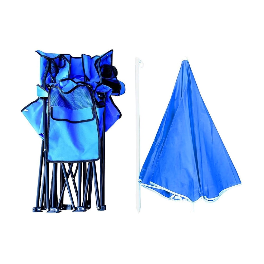 COWIN Outdoor Foldable Picnic Double Chair ,Camping Chairs with Umbrella Camping Double Portable Chairs Folding Beach Chair with Insulation Bag,Backpacking Blue