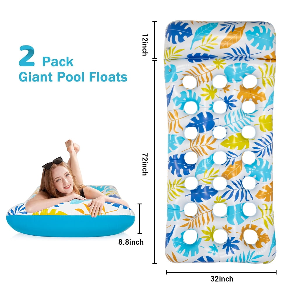 Cowin 2-Piece Float Set Lounger Inflatable Pool Floats, Translucent Adult Inflatable Reclining Chair, Pedal and Cup Holder, White and Blue