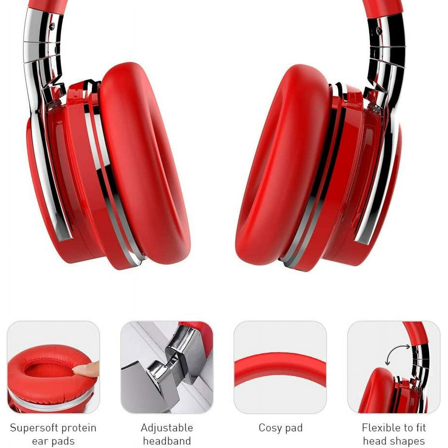 COWIN Bluetooth Noise-Canceling Over-Ear Headphones, Red, e7anc