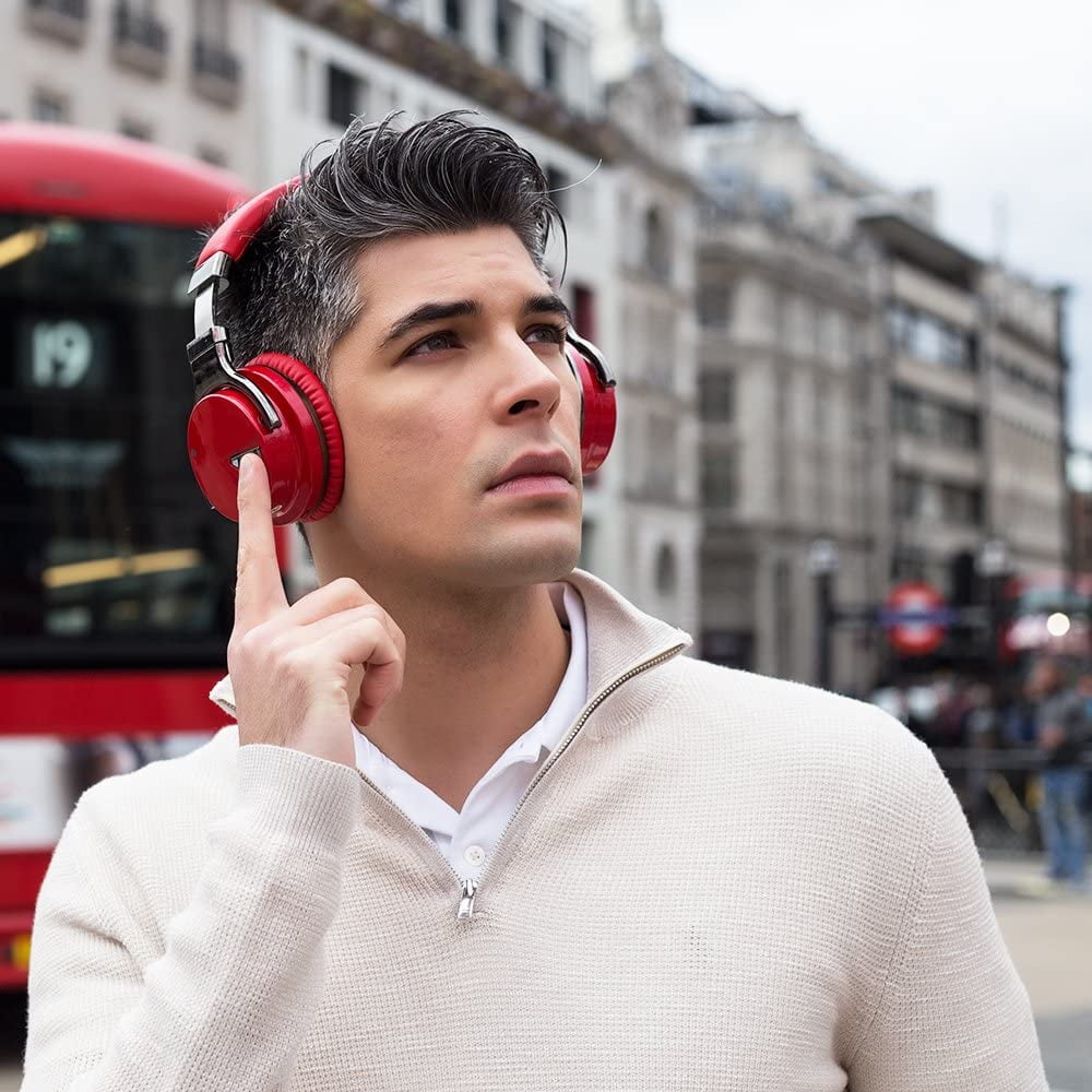 COWIN Bluetooth Noise-Canceling Over-Ear Headphones, Red, e7anc