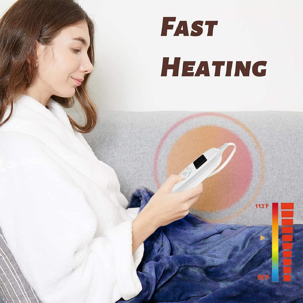 Uncahome Electric Heated Throw Blanket 50''x60'' with 10 Heating Levels, Automatically Shut Down after 8h with Overheat Protection Machine Washable