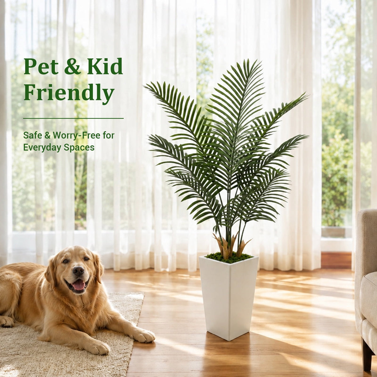 Cowin 5FT Artificial Palm Tree, Fake Tree with White Tall Planter, Faux Tropical Areca Floor Plant in Pot