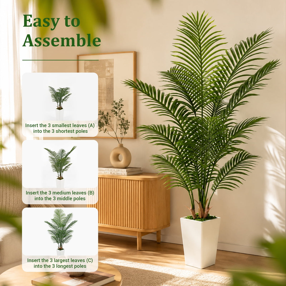 Cowin 6FT Artificial Palm Tree, Fake Tree with White Tall Planter, Faux Tropical Areca Floor Plant in Pot