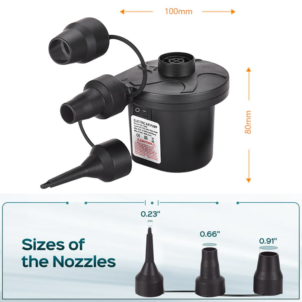 kibhous Air Pump with 3 Nozzles Electric Air Pump Portable Quick-Fill Inflator Pumps ,Black