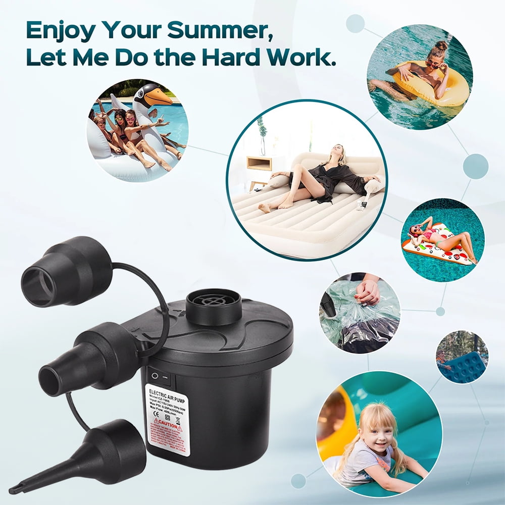kibhous Air Pump with 3 Nozzles Electric Air Pump Portable Quick-Fill Inflator Pumps ,Black