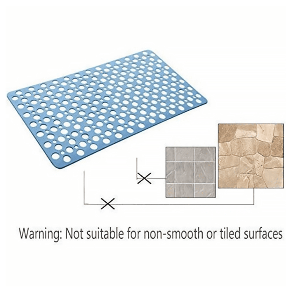Cowin Bathroom Non Slip Shower Mat, 30L x 17W Inch Super Soft PVC Bath Mat with Suction Cup, Soft Bathroom Mat with Drain Hole, Blue