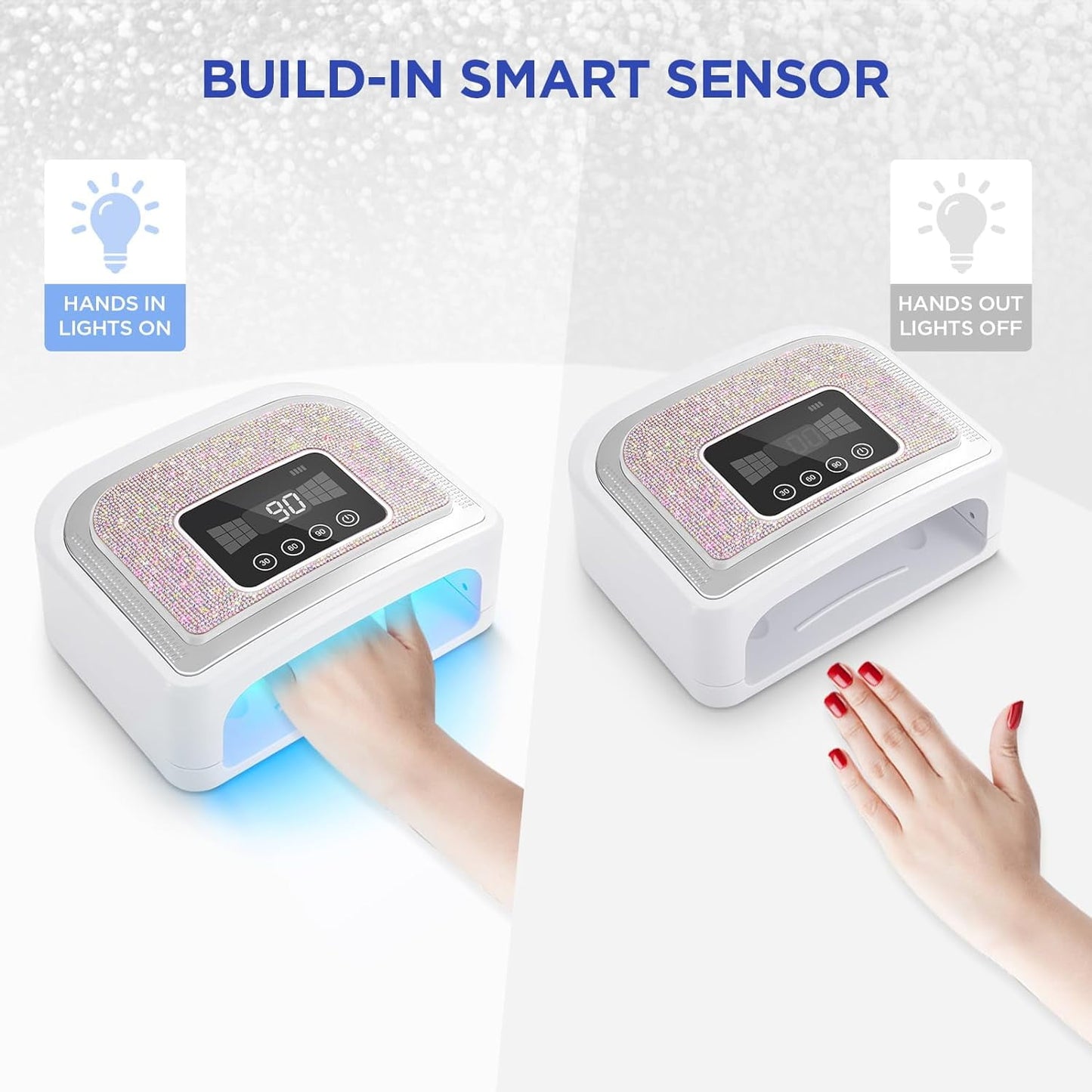 Maraawa UV LED Nail Lamp, 120W Rechargeable Cordless Nail Lamp, 4 Timer Modes with Crystal Diamonds，White