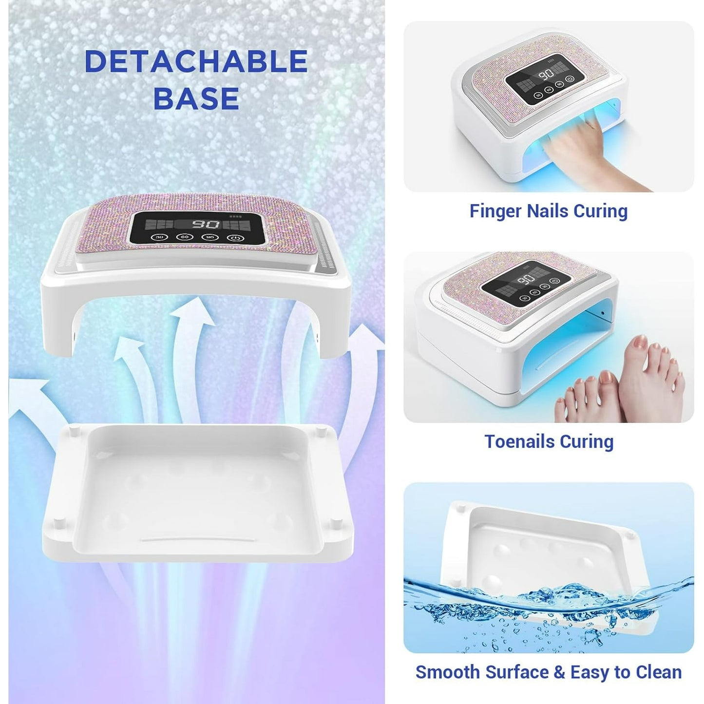 Maraawa UV LED Nail Lamp, 120W Rechargeable Cordless Nail Lamp, 4 Timer Modes with Crystal Diamonds，White