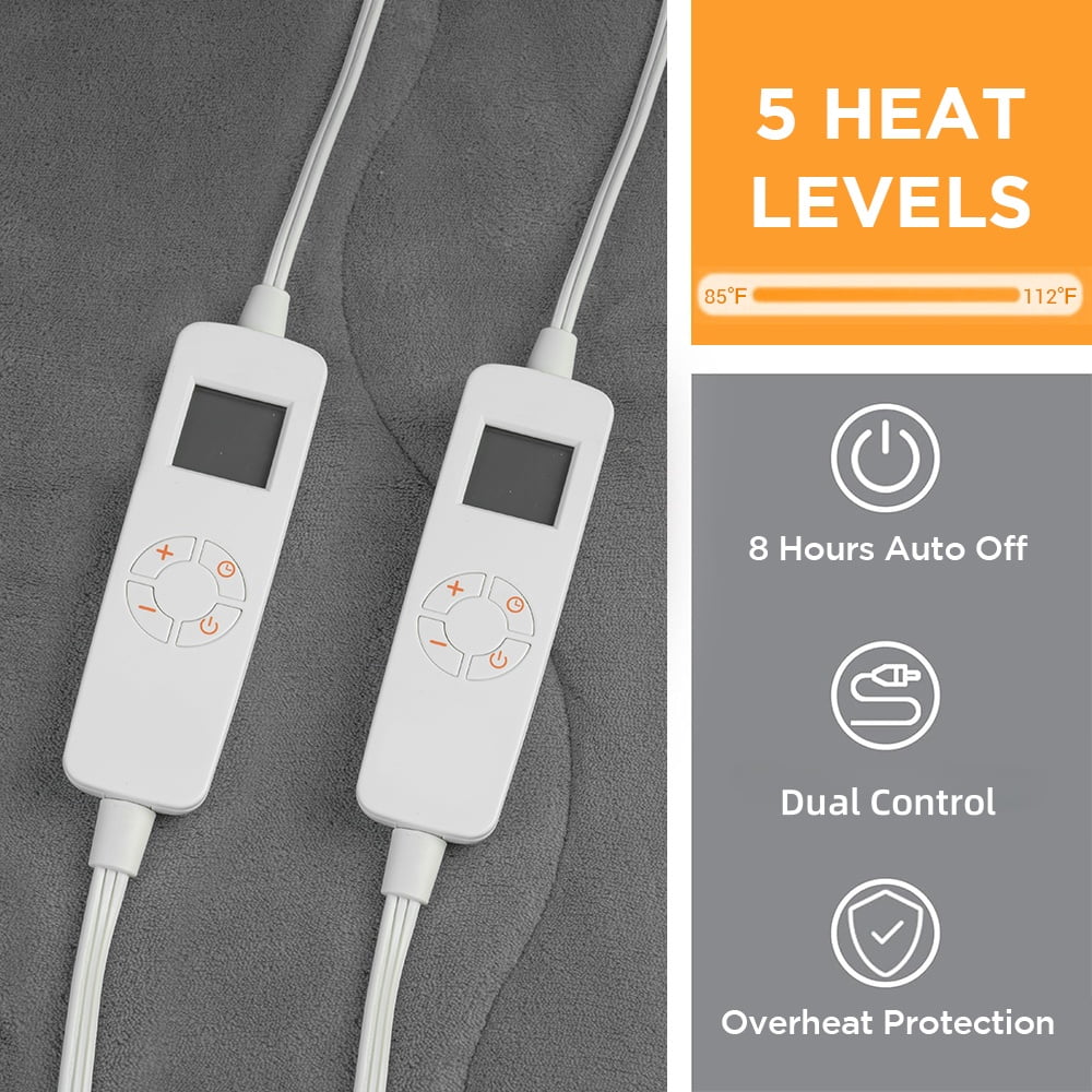 Heated Mattress Pad Queen Size,80"x60" Electric Bed Warmer with Dual Controller 6 Heat Settings & Auto Off,Deep Pocket Fit Machine Washable,Gray