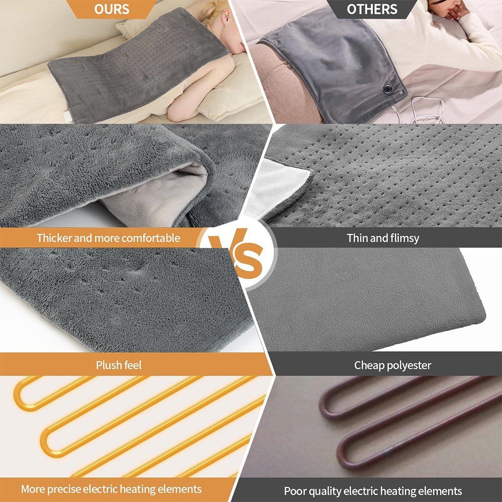 Cowin 12''x24'' Weighted Heating Pad for Back Shoulders, Fast-Heating, Soft Machine Wash Fabric with 3 Heat Settings, Auto Shut Off, Gray