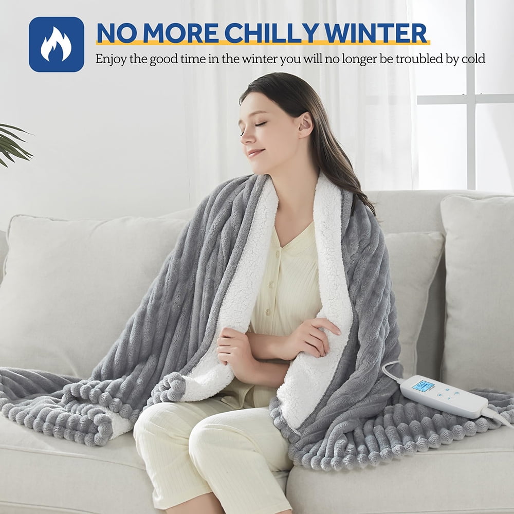 Electric Heated Blanket - 62"x84" Heating Blanket with 1-8 hours Auto-off, 6 Level Over-heat Protection, Soft Flannel, Electric Blanket ETL/FCC Certification