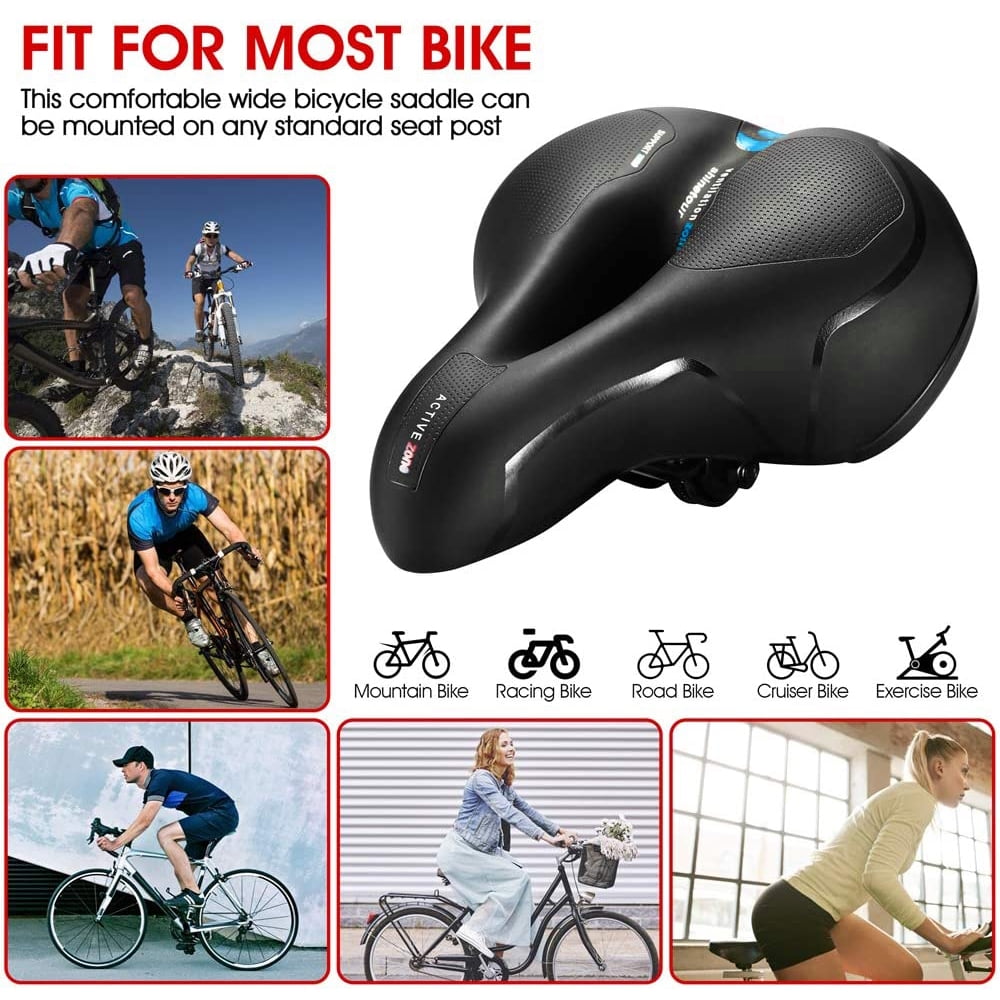 Comfortable Bike Seat Cushion -Bicycle Seat for Men Women with Dual Shock Absorbing Ball Memory Foam Waterproof Bicycle Saddle Universal Fit for Stationary/Exercise/Indoor/Mountain/Road Bikes