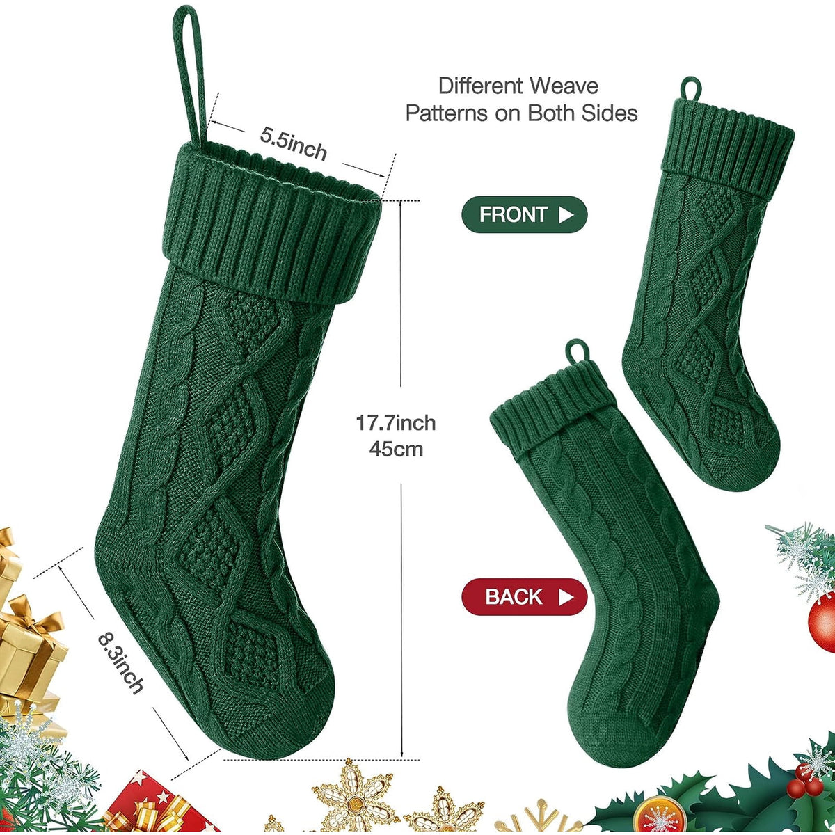 COWIN 6 Pack Knit Christmas Stockings, 18" Cable Knitted Stocking Decorations Xmas Rustic Farmhouse for Family Holiday Season, Burgundy, Ivory White, Green