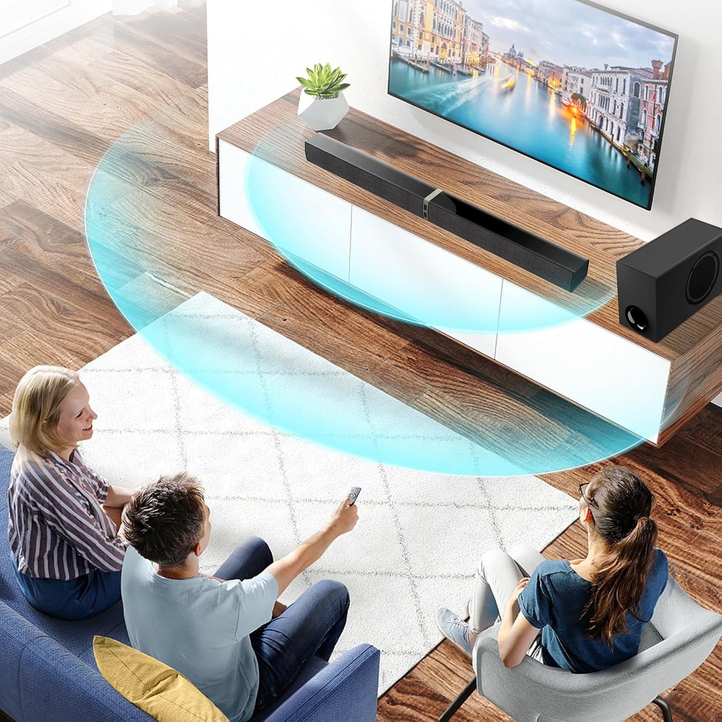 Cowin Sound Bar for Smart TV, 120W Sound Bar with Subwoofer, 2 in 1 Separable Bluetooth 5.0 Soundbar and Deep Bass