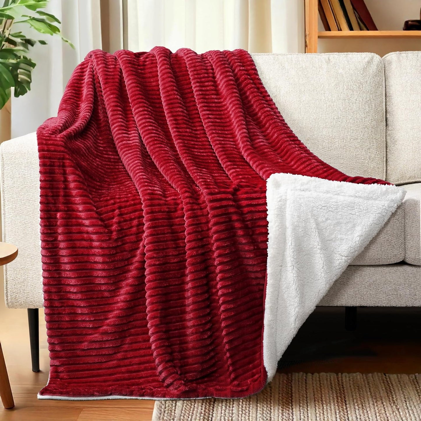 Cowin Heated Blanket Electric Throw, 84"*90" Heating Blanket Flannel Throw, 6 Heat Levels & 0.5-10 Hours Auto-Off, with Over-Heat Protection, Queen Size Machine Washable, Red and White