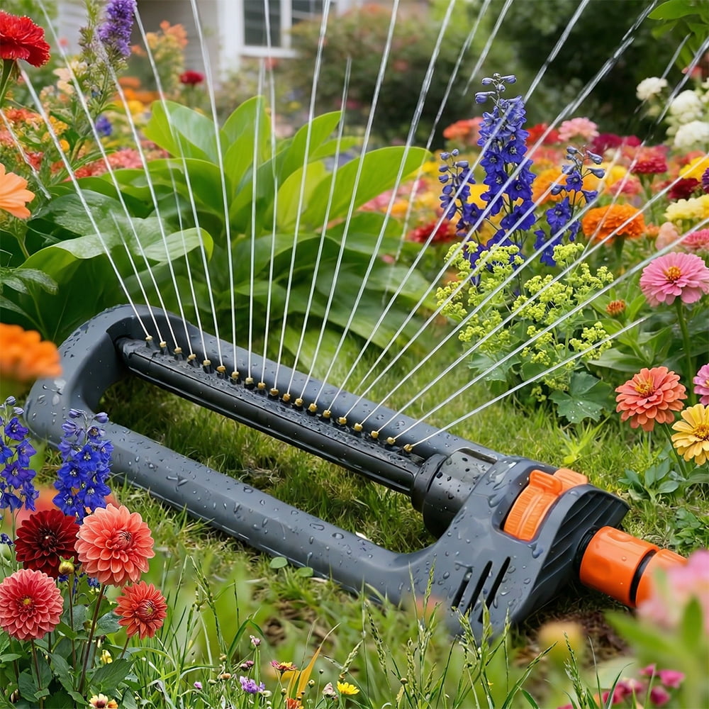 Lawn Sprinkler 19 Hole Nozzles 4 Spray Modes for Yard, Garden Water Oscillating Sprinkler with Spray Jet Cleaning Needle