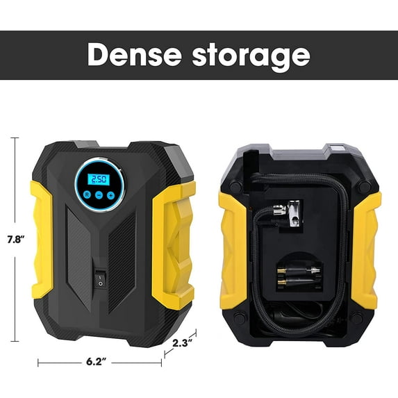 COWIN, Black/Yellow 12 V 150 PSI Portable Tire Inflator Air Compressor Pump