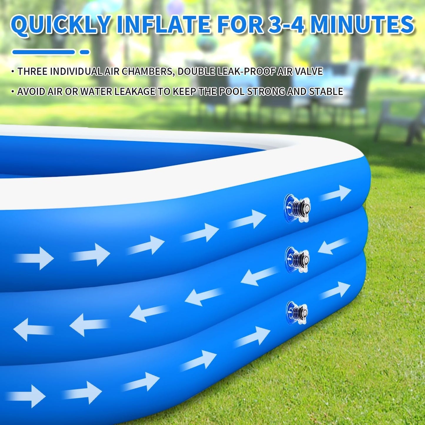 Cowin Inflatable Swimming Pool for Kids Adults, 120" x 72" x 22" Blow up Pool, Family Inflatable Swimming Pools for Backyard, Blue